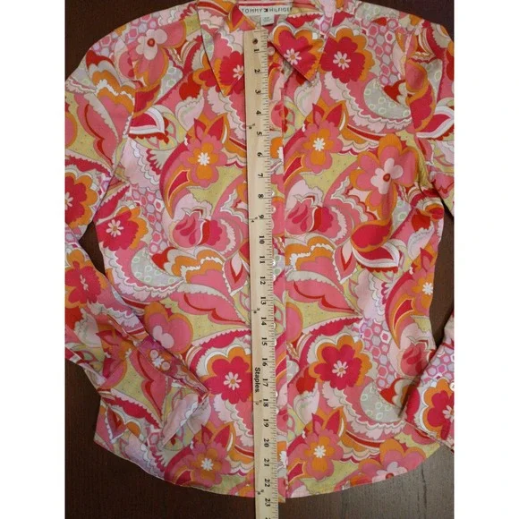 Tommy Hilfiger Pink Floral Paisley Psychedelic Cotton Button Down Shirt Small - Picture 11 of 16